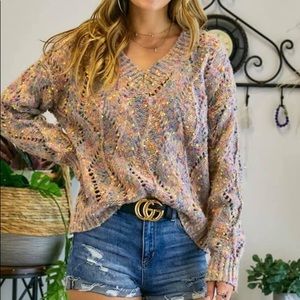 Adora Lavender Confetti V Neck Sweater